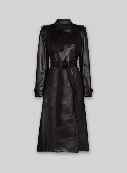 Long Black Leather Trench Coat