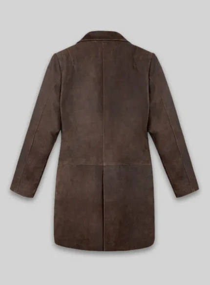 Long Brown Leather Coat Ladies back side