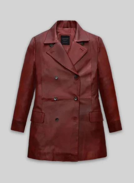 Long Red Leather Coat Fashion