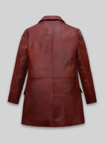 Long Red Leather Coat Fashion back sideLong Red Leather Coat Fashion back side