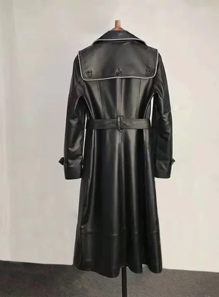 Long Trench Coat Leather Women back side