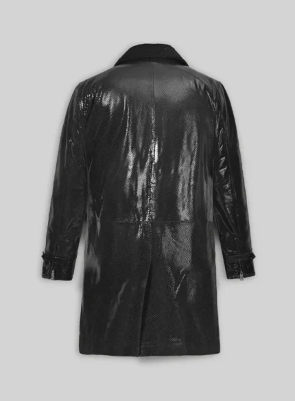 Luxury Black Leather Trench Coat back side