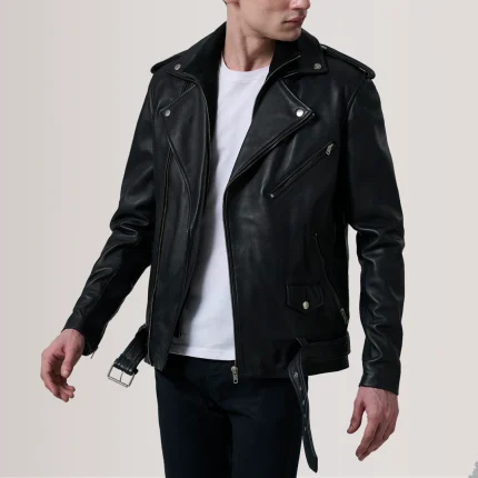 Male Leather Biker Jackets Black