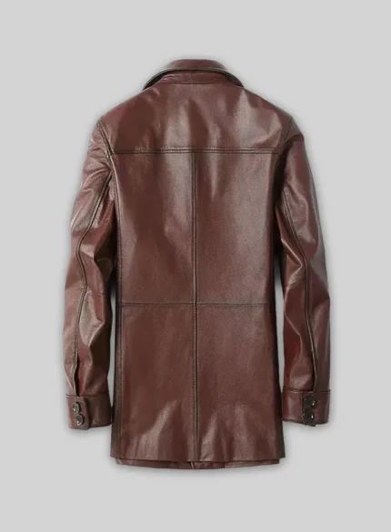 Maroon Mens Leather Dress Coat back side
