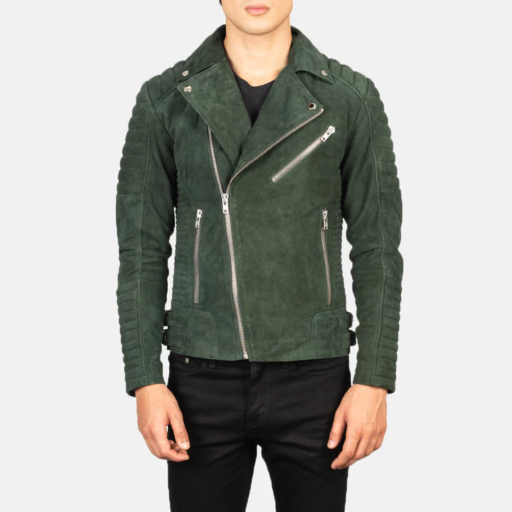 Men's Suede Biker Armand Green Jacket