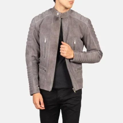 Suede Damian Grey Biker Jacket