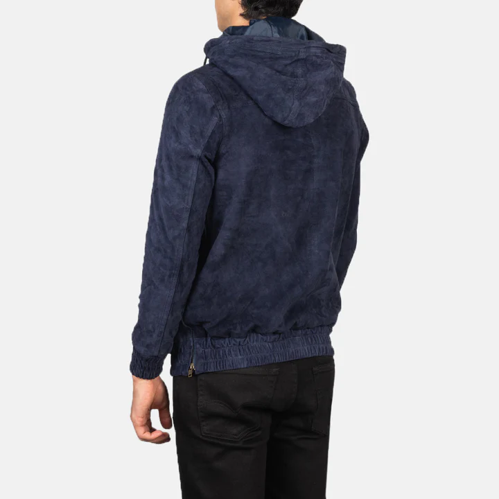 Kenton Hooded Blue Men's Suede Pullover Jacket