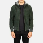 Nintenzo Suede Green Bomber Hooded Jacket