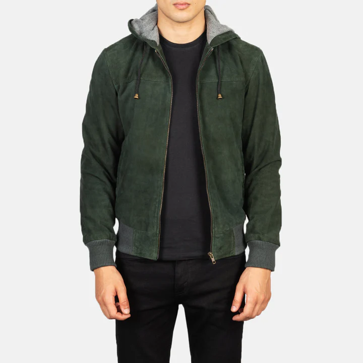 Nintenzo Suede Green Bomber Hooded Jacket