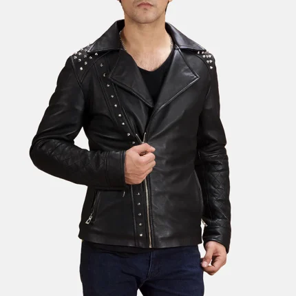 Mens Biker Jacket Faux Leather