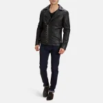 Mens Biker Jacket Faux Leather full view
