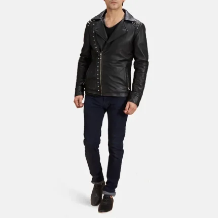 Mens Biker Jacket Faux Leather full view