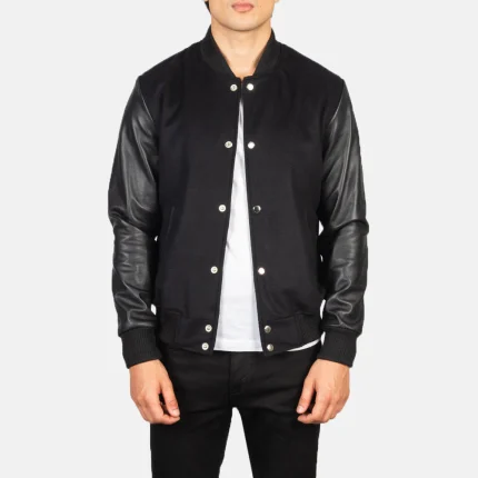 Men's Black Leather Varsity Jacket
