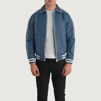 Men's Blue Leather Varsity Jacket