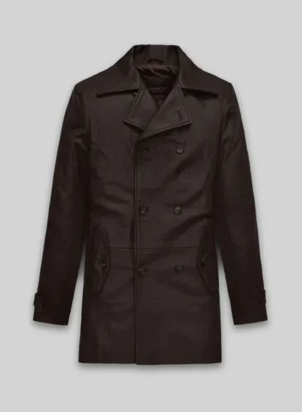 Men's Brown Leather Trench Coat