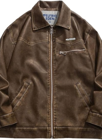 Oversized Brown Leather Jacket