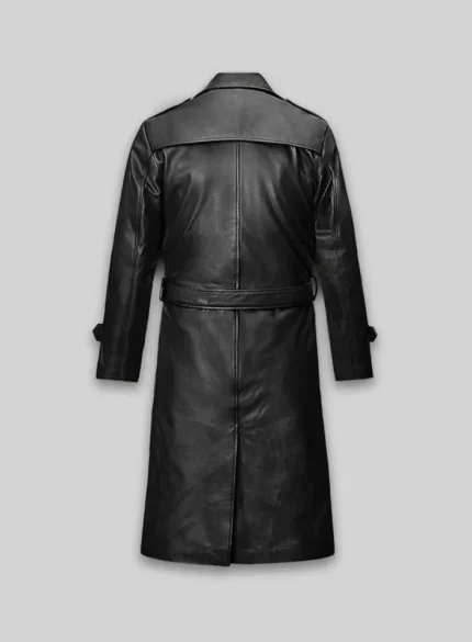 Prime Mens Leather Trench Coat back side
