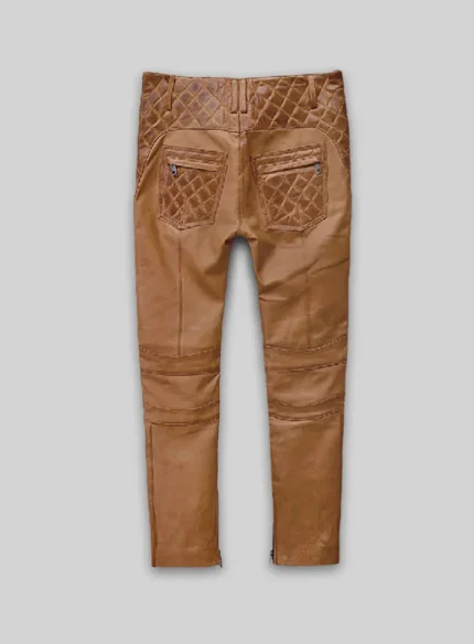 Real Leather Pants Tan Shade back side