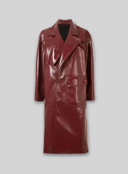 Red Long Leather Coat Women