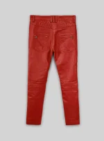 Red Men Leather Pants Joggers back side