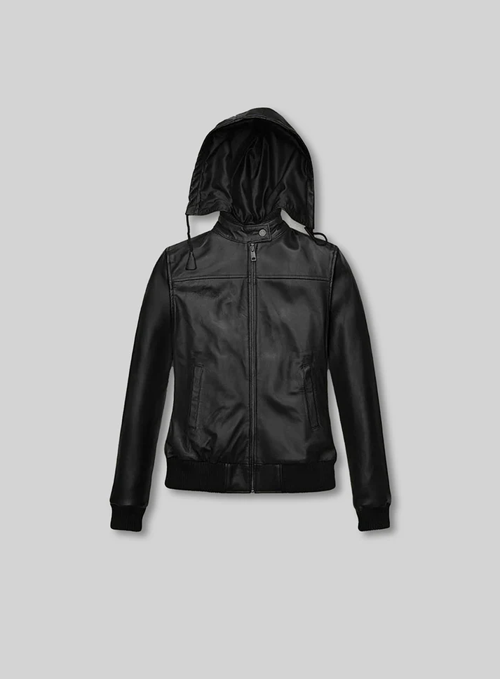 Symphony Detachable Hood Leather Jacket front Symphony Detachable Hood Leather Jacket