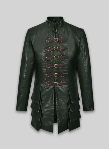 Unique Green Men's Leather Coat