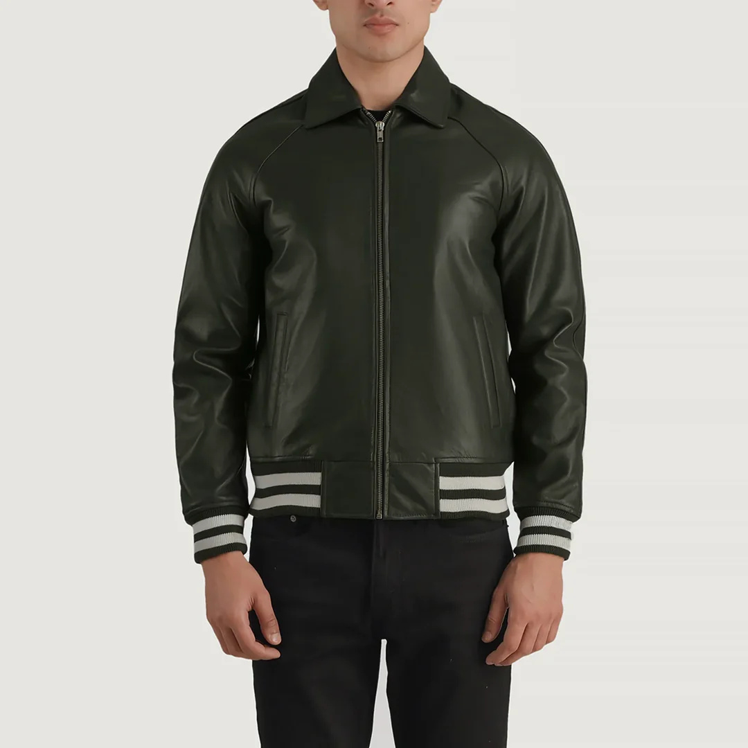 Walton Green Leather Varsity Jacket front