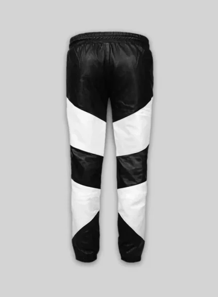White Leather Trousers Mens Black back side