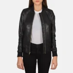 Women Black Leather Bomber Jacket