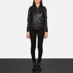 Women Black Leather Bomber Jacket