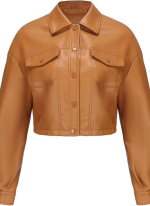 Women Cropped Brown Leather Jacket