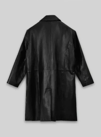 Women Leather Long Coat Classic back side