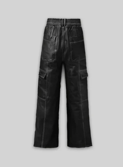 Women Leather Slacks Cargo Style back side
