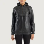 Black Hooded Leather Bomber Jackets