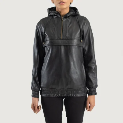 Black Hooded Leather Bomber Jackets