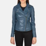 Blue Women Leather Biker Jacket