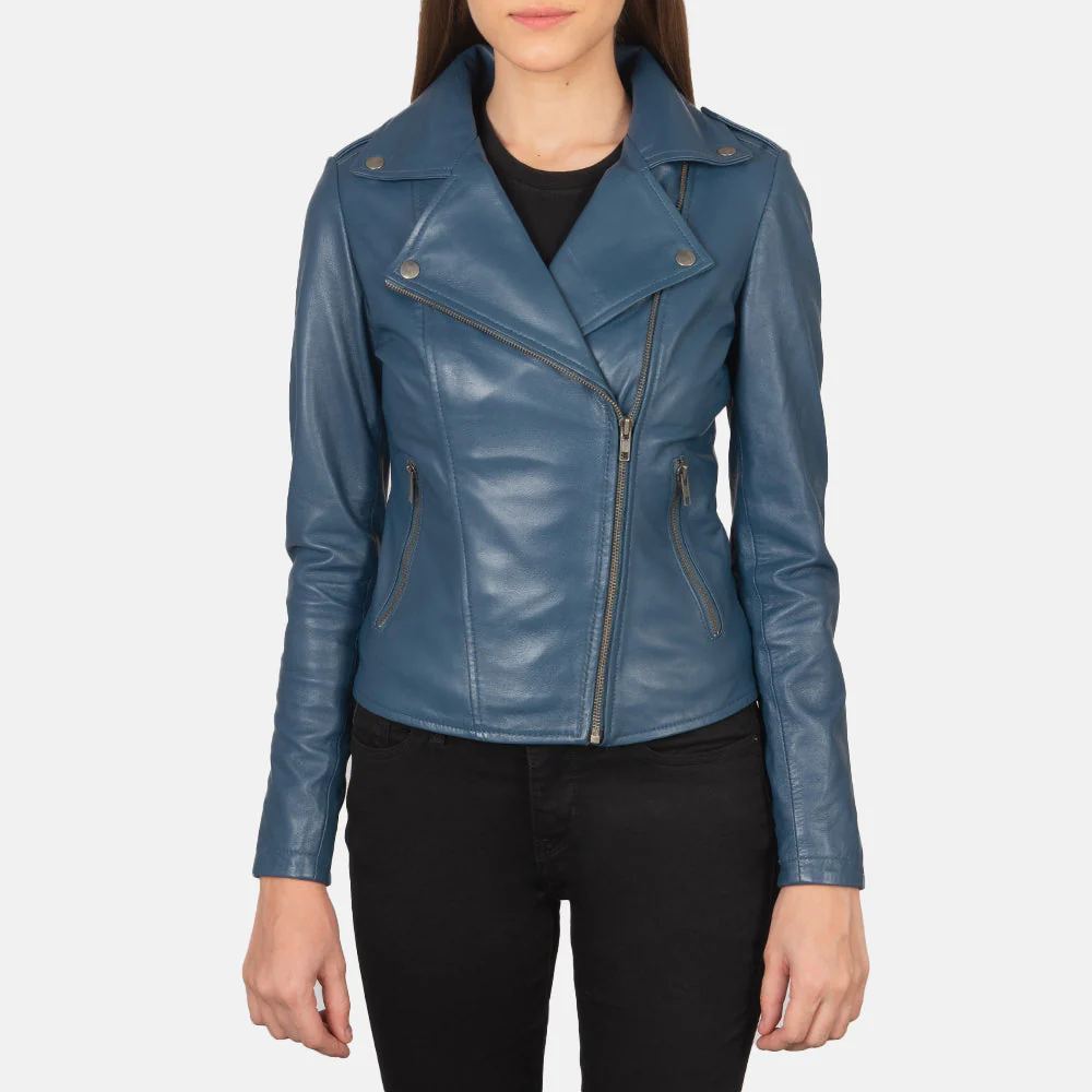 Blue Women Leather Biker Jacket Blue Women Leather Biker Jacket
