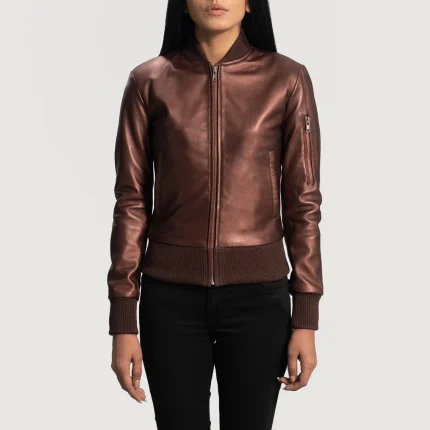 Brown Leather Jacket Bomber Women