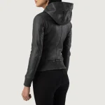 Luna Black Hooded Leather Bomber Jacket back