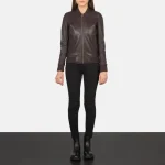 Maroon Bomber Womens Leather Jackets full view