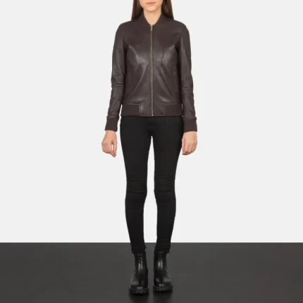 Maroon Bomber Womens Leather Jackets full view