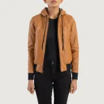 Mustard Hooded Leather Bomber Jacket