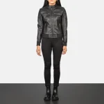 Women Black Bomber Jacket full view