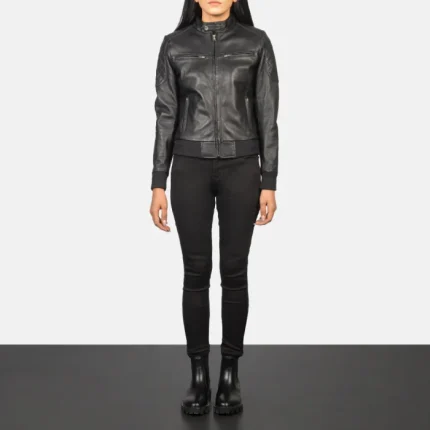 Women Black Bomber Jacket full view
