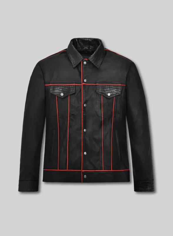 Black Venom Piped Leather Trucker Jacket
