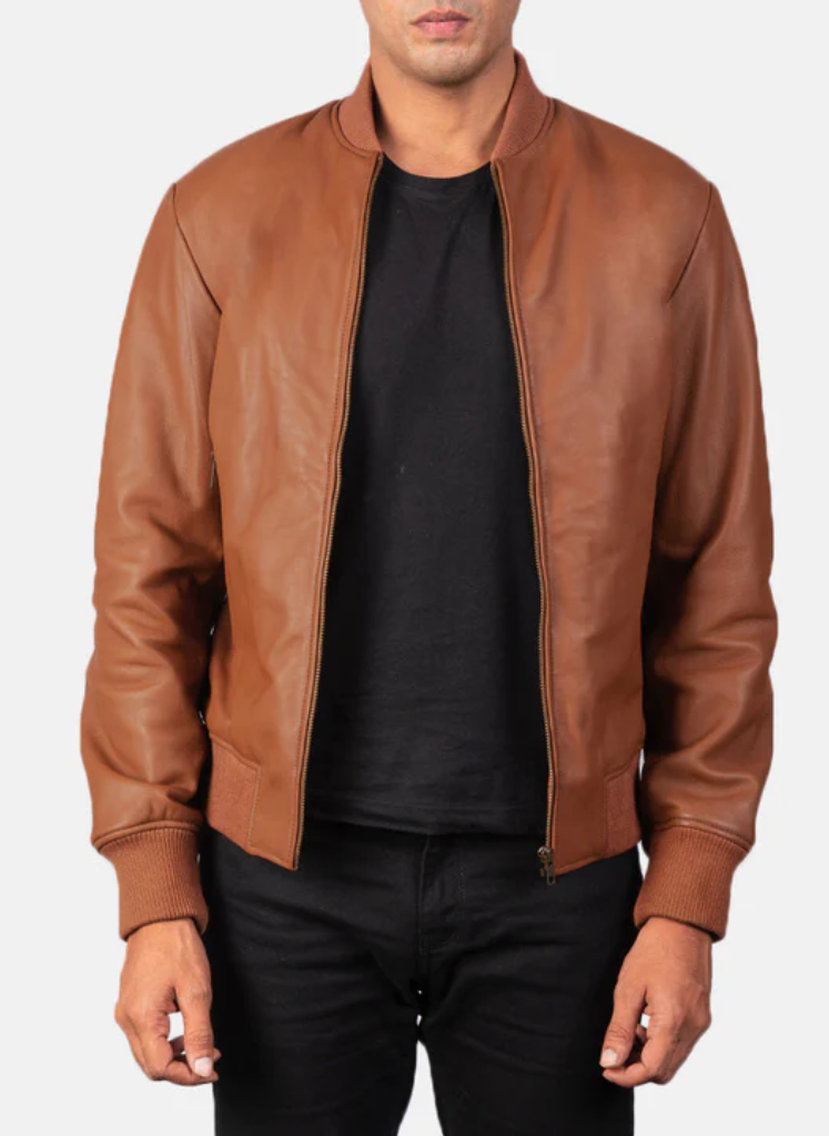 Mens Brown Leather Bomber Jacket