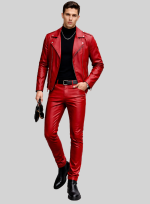Classic Red Men Leather Pants
