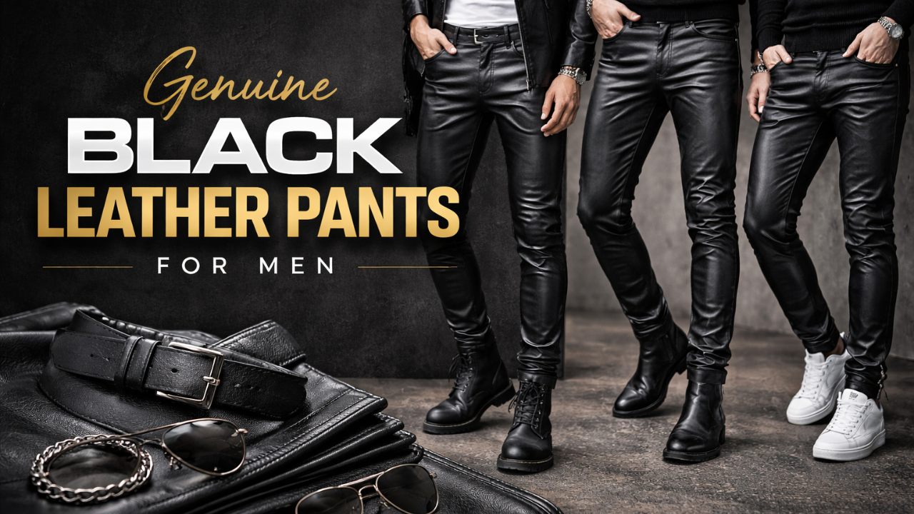 Genuine black leather pants for men