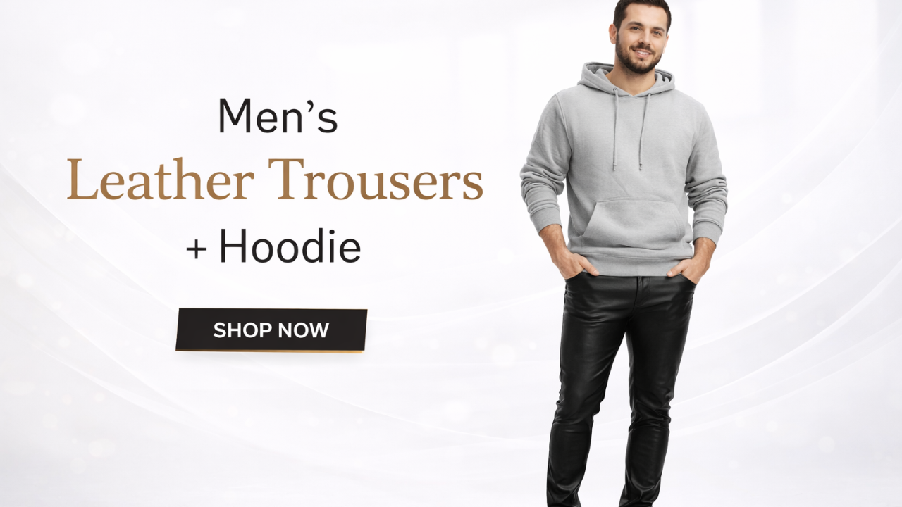 Men’s leather trousers + hoodie