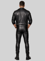 Skinny Black Men Leather Pants back side